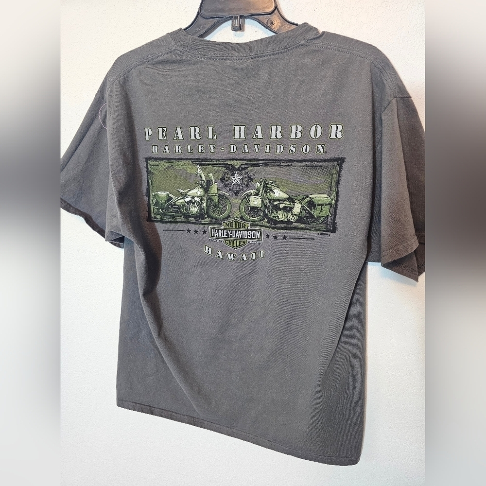 Harley-Davidson Pearl Harbor Charcoal Short Sleeve Tee Men's Large *Oil mark
